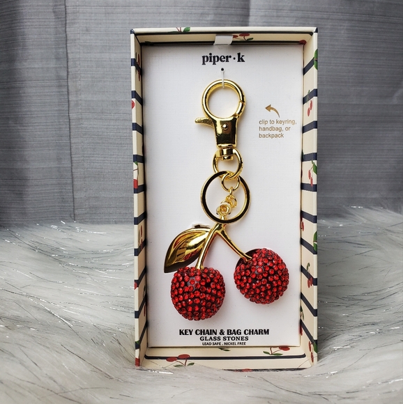 Piper K Accessories - PIPER K Cherry Rhinestone Keychain Bag Charm